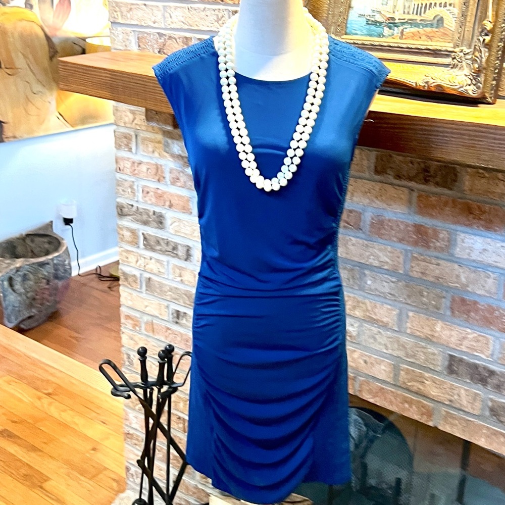 Moda International,Blue Ruched Stretch Dress Sleeveless Bodycon Cocktail,Size M - Picture 5 of 8
